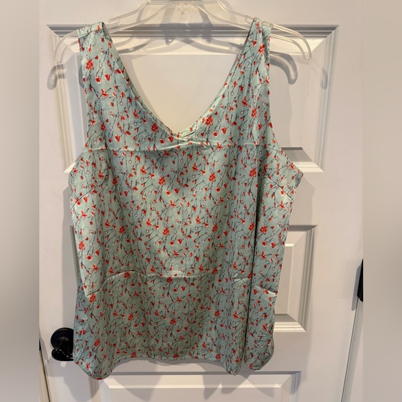 Ekouaer Tops - Floral V-Neck Tank Top - Mint and Red